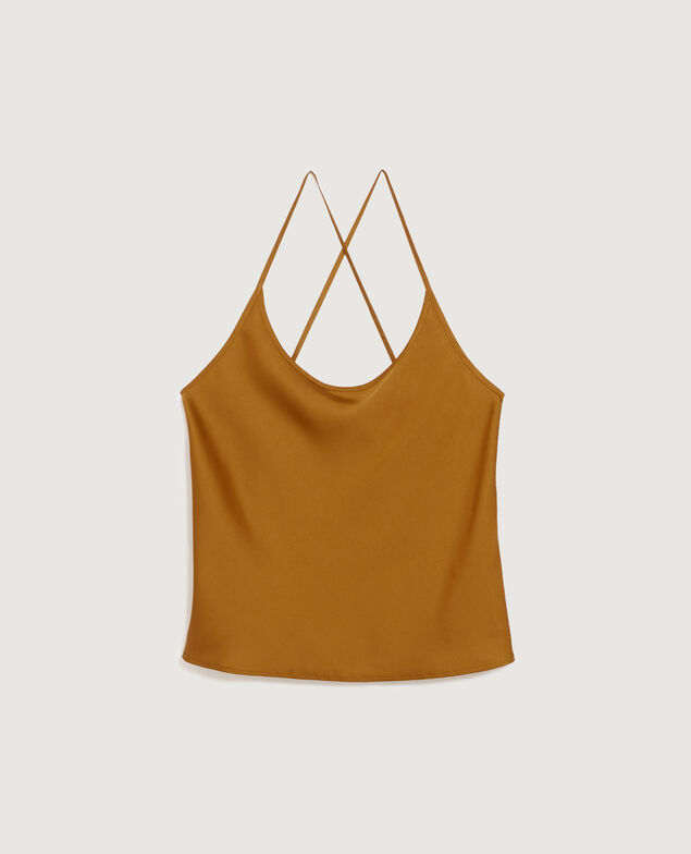 Satiniertes Top mit schmalen Trägern K340 bone brown