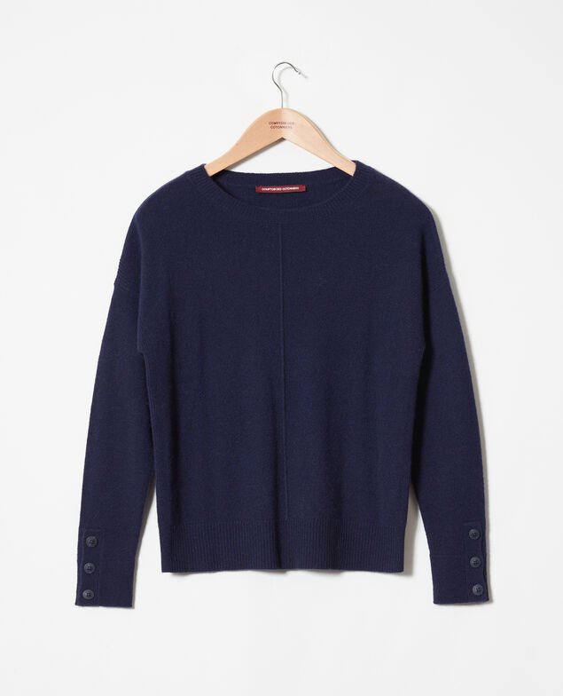 Pullover mit Knöpfen an den Ärmeln 100 % Kaschmir Dark navy