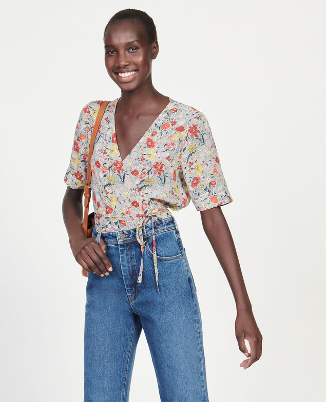  Wickelbluse aus Seide mit Flowerprint Print eden cream