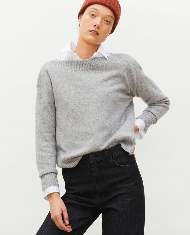 Pullover aus Kaschmir mit U-Boot-Kragen Light grey melange