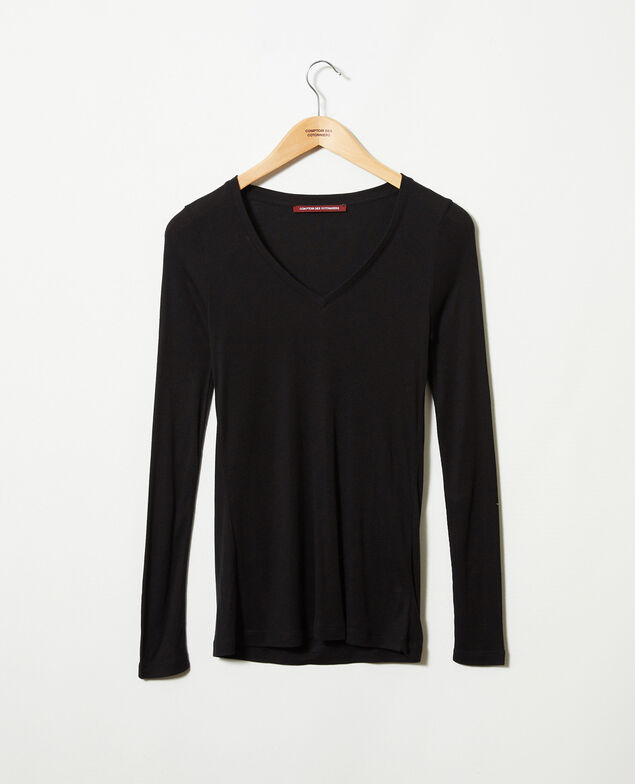 T-Shirt mit V-Ausschnitt mit Kaschmir Noir