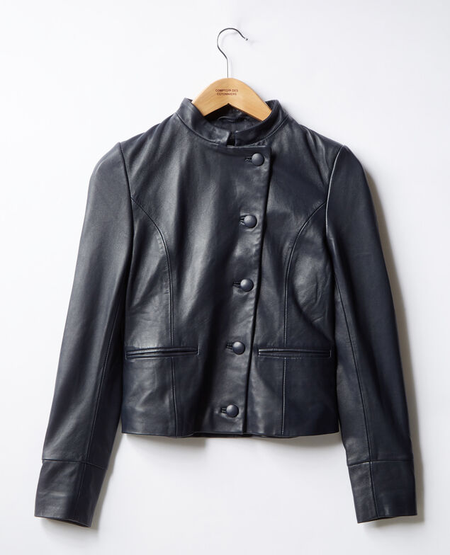 Lederjacke Navy