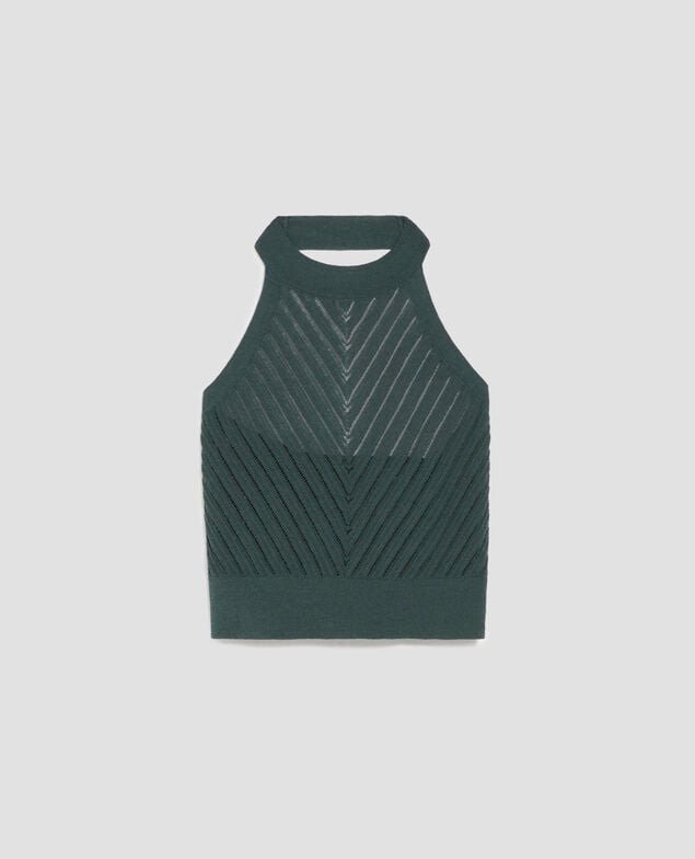 Rückenfreies Top mit Strukturstrick J590 spruce green
