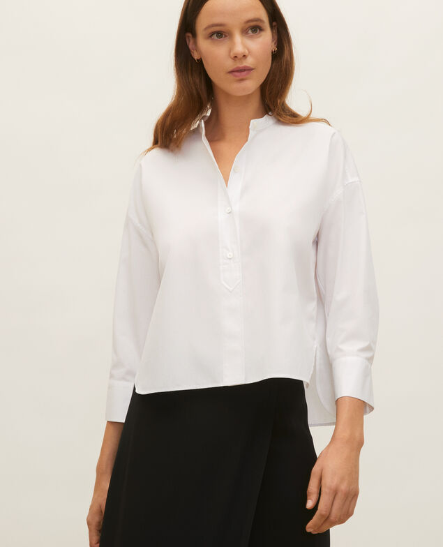 Bluse ohne Kragen aus Baumwoll-Popelin Optical white