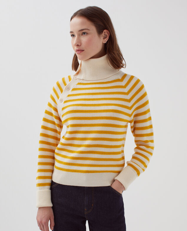 Marinepullover aus Merinowolle mit Knopfleiste I471 st ecru yellow