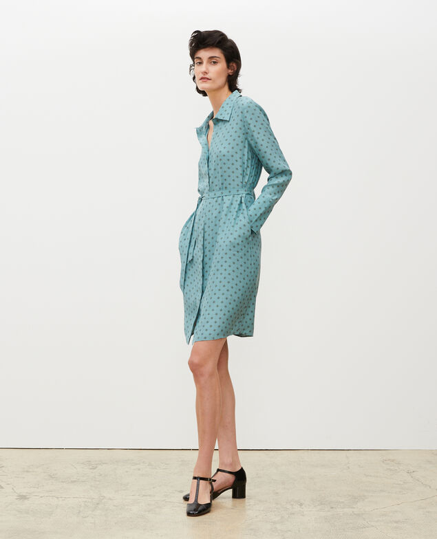 Hemdkleid aus Seide mit Gürtel Print mosaique treillis