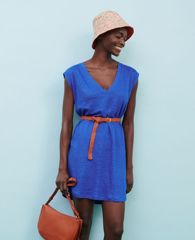 Kurzes Kleid aus Leinen 66 blue