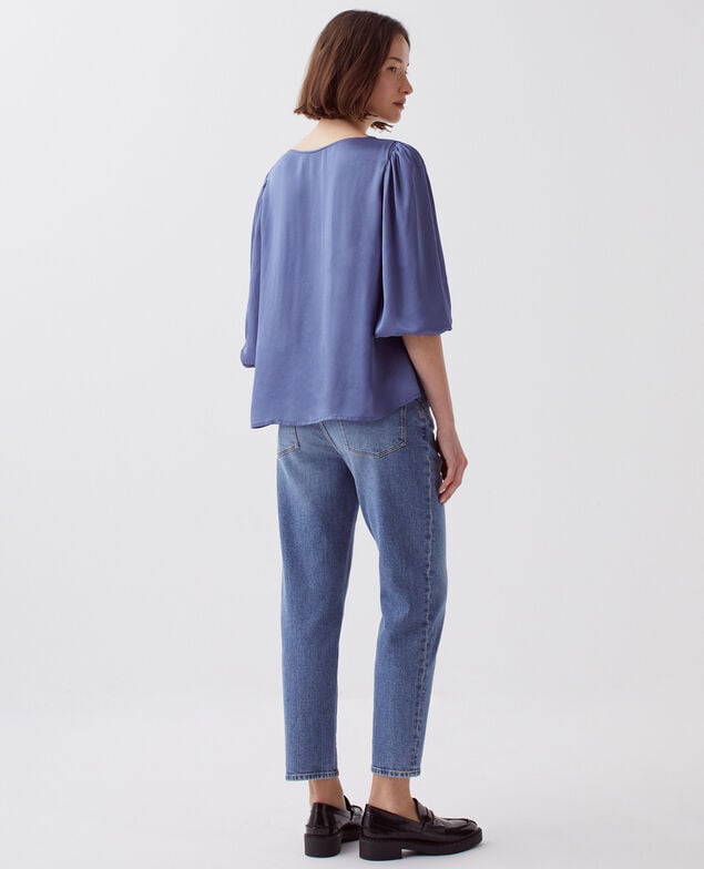 Fließende Bluse mit 3/4-Ärmel I640 gray blue