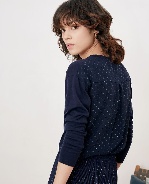 Materialmix-Pullover Ring dots marine