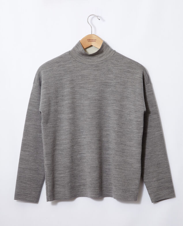 Doppelseitiger Pullover aus Merinowolle Light heather grey/off white