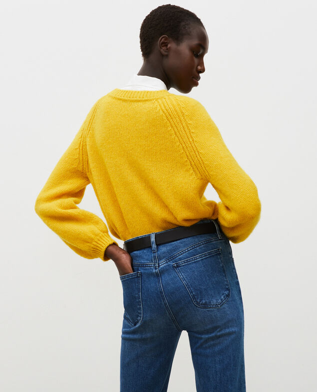 Weiter Wollpullover mit U-Boot-Ausschnitt Lemon curry