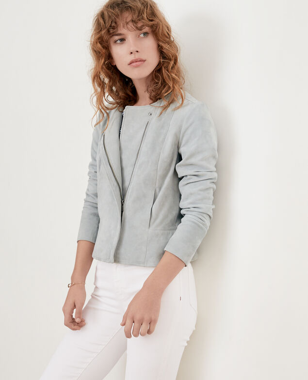 Kurze Wildlederjacke Silvergreen