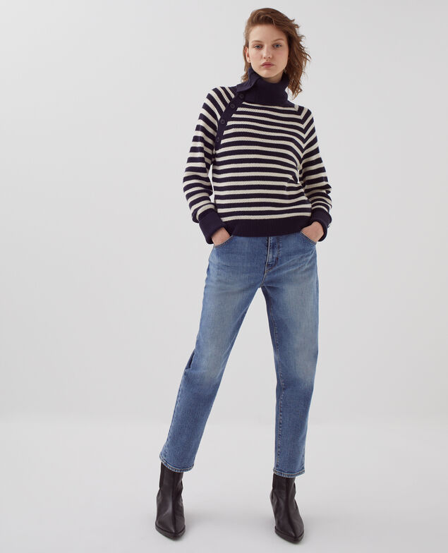 Marinepullover aus Merinowolle mit Knopfleiste I696 st ecru navy
