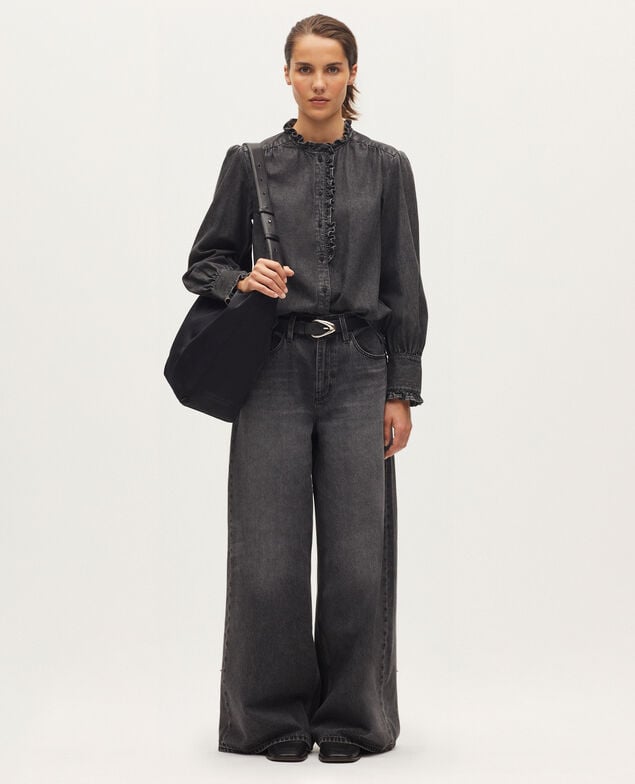 Bluse mit Volantkragen aus Baumwolle K081 dark gray