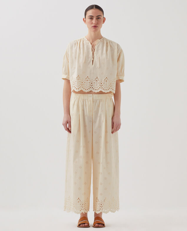 Bluse mit Lochstickerei aus Baumwolle I307 ecru