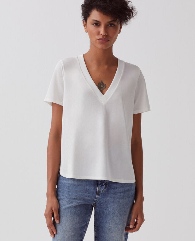 LEA - T-Shirt mit V-Ausschnitt aus Baumwolle H003 white