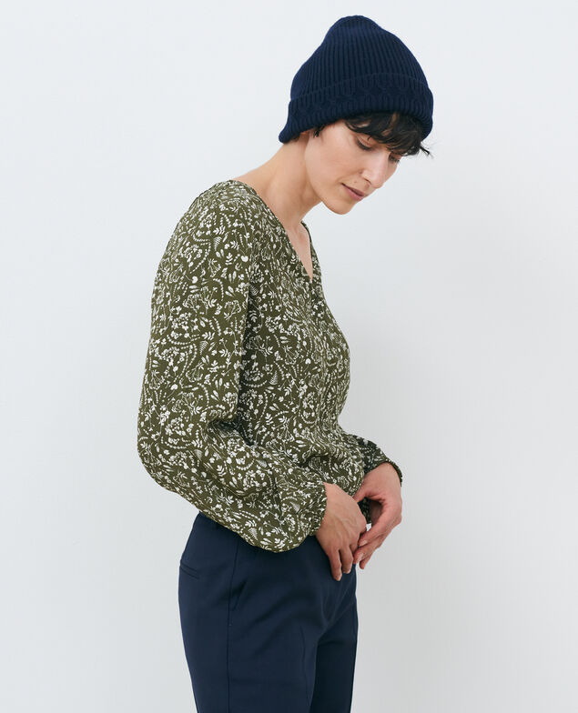 Gemusterte Bluse 6014c cyanotype olive
