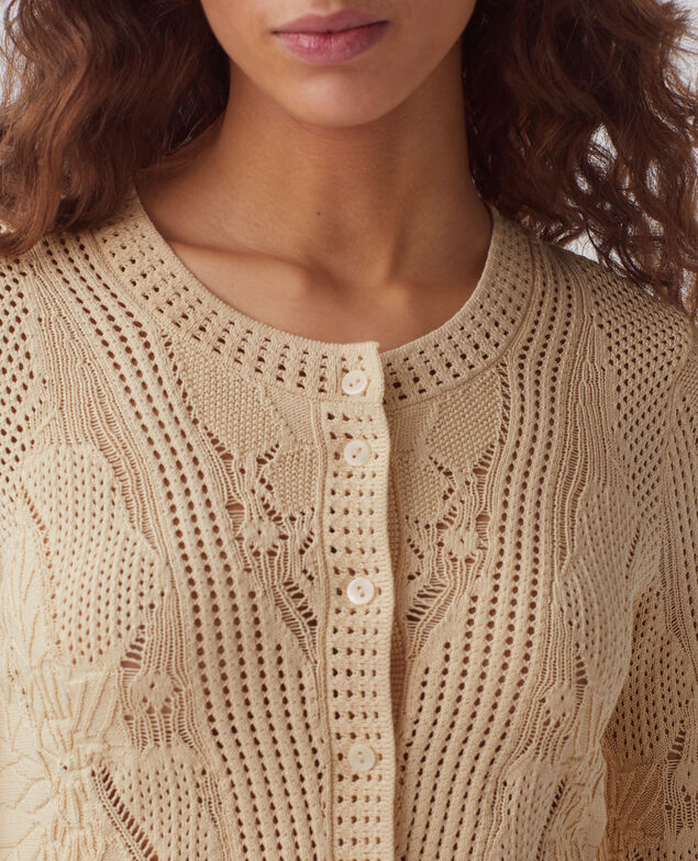 Häkelcardigan mit Blumenmotiv J300 natural