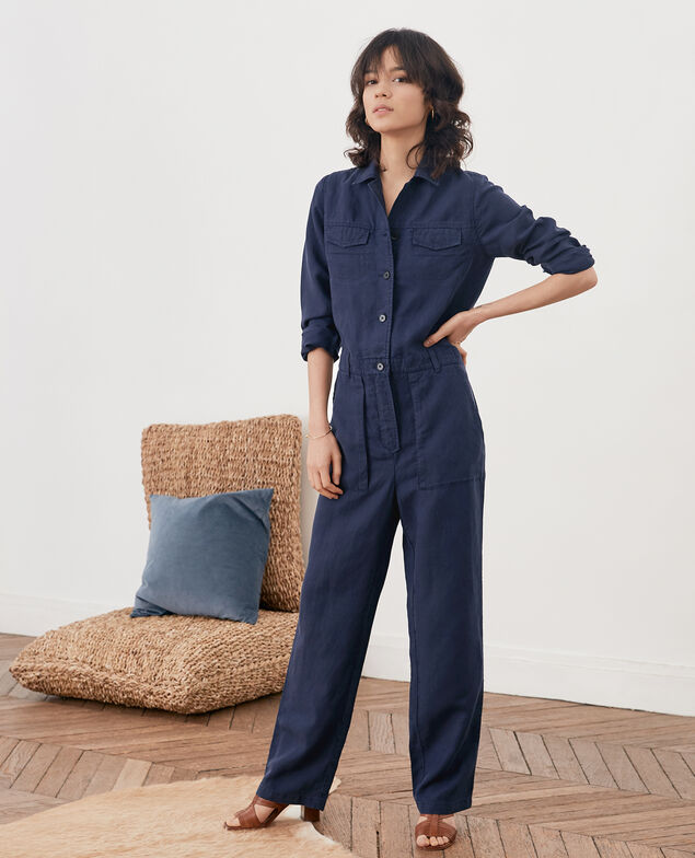 Safari-Overall mit Leinen Marine