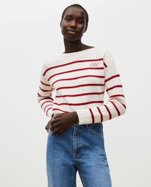 Matrosenpullover aus Wolle mit U-Boot-Ausschnitt Stripe jetstream royalred