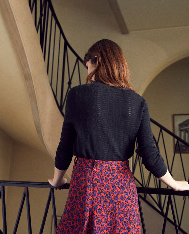 Pullover aus Zierstrick 100% Merinowolle Noir