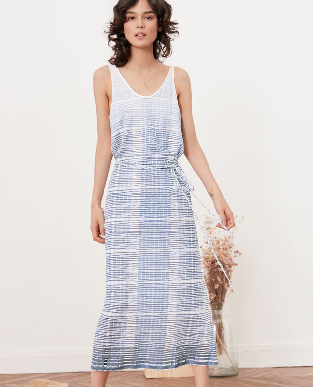 Halblanges Kleid aus Leinen Tie&dye washed blue