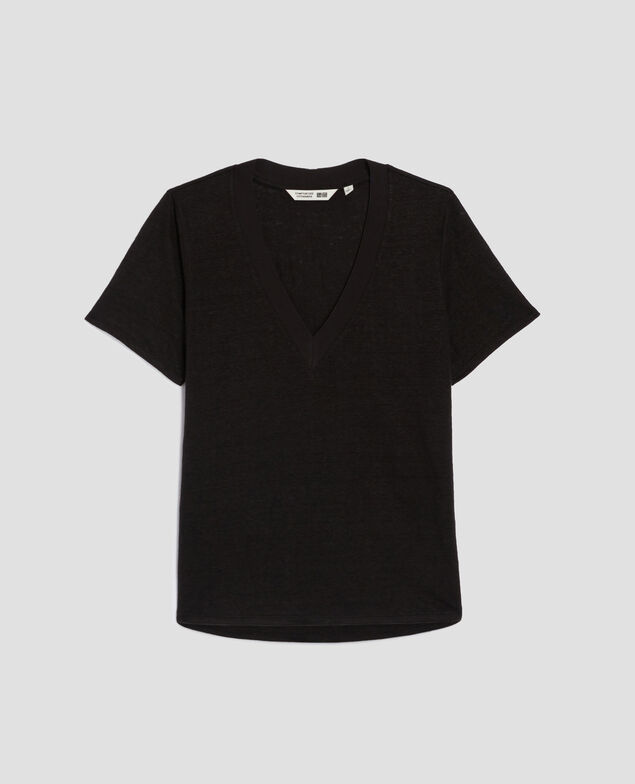 SARAH - T-Shirt mit V-Ausschnitt aus Leinen H091 black beauty