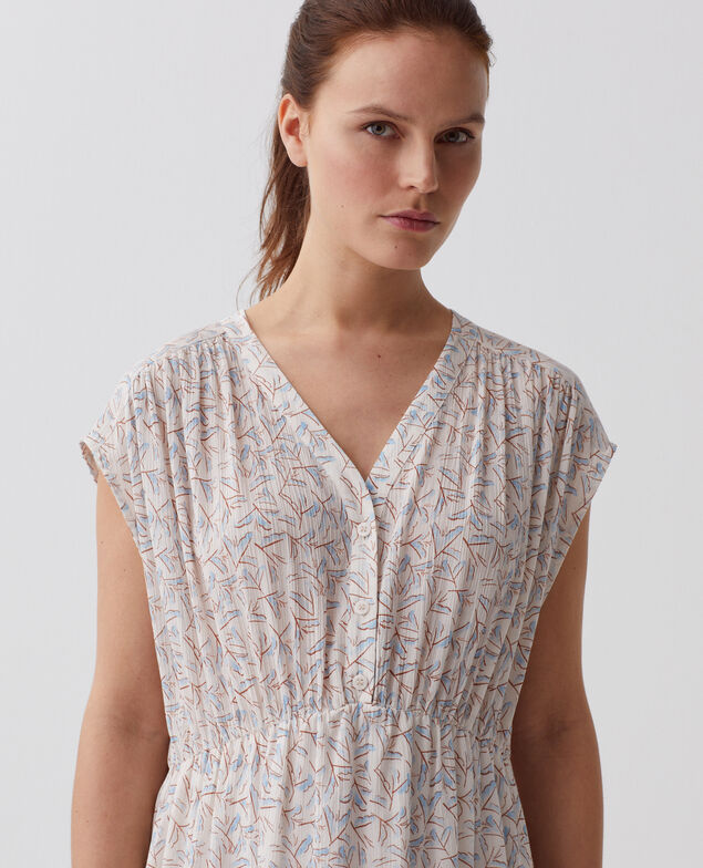 Langes Kleid aus Plissee-Baumwolle H613 fleurette blue