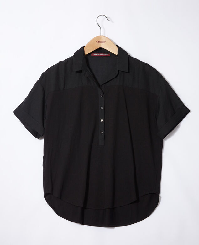 Bimaterial-Bluse Noir