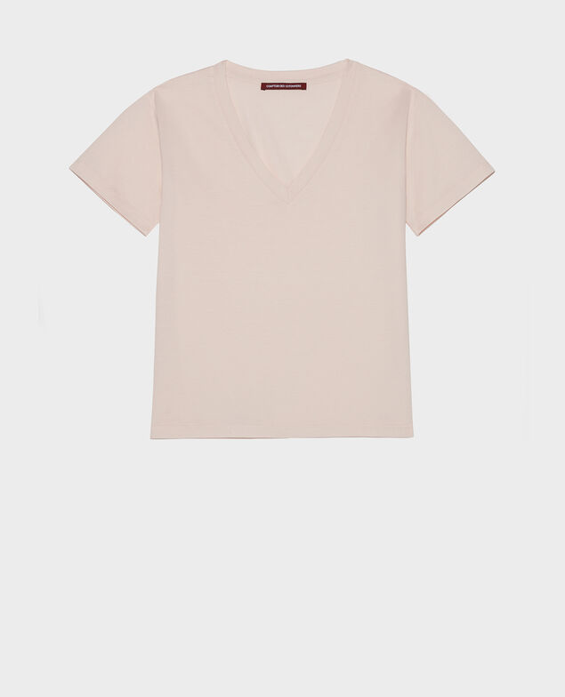 T-Shirt aus Baumwolle mit V-Ausschnitt Primrose pink