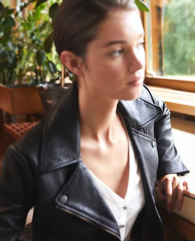 Zeitlose Lederjacke  Schwarz