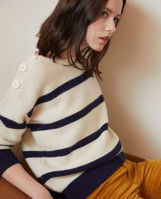 Pullover mit U-Boot-Ausschnitt Off white/peacoat