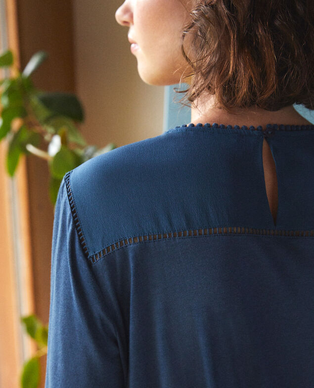 T-Shirt aus Bimaterial mit Troddeldetails Majolica blue