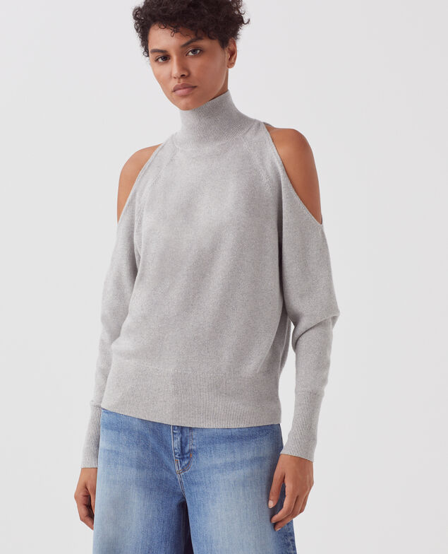 Pullover mit Cut-out an der Schulter I025 ashen gray lurex
