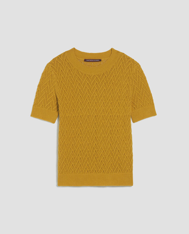 Kurzärmliger Pullover aus Leinen J480 gold flake