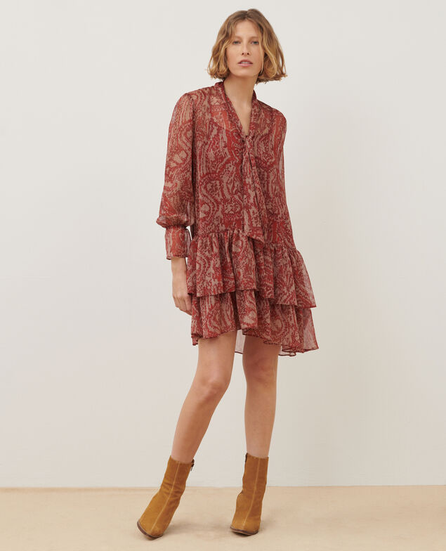 Kurzes fließendes Kleid A182 print ikat wine