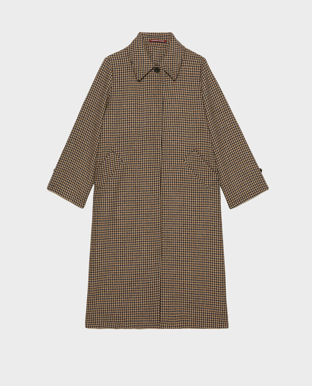 Ausgestellter Mantel aus Tweed-Wolle Houndtooth-latte