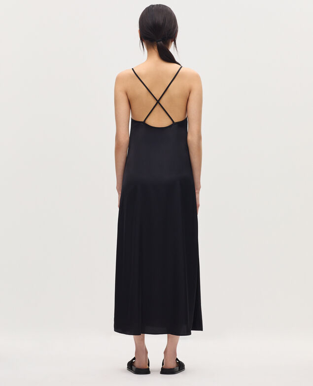 Langes satiniertes Nuisette-Kleid H091 black beauty