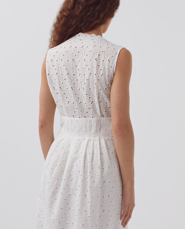 Langes Kleid mit Lochstickerei H003 white