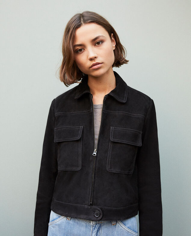 Kurze Wildlederjacke Noir