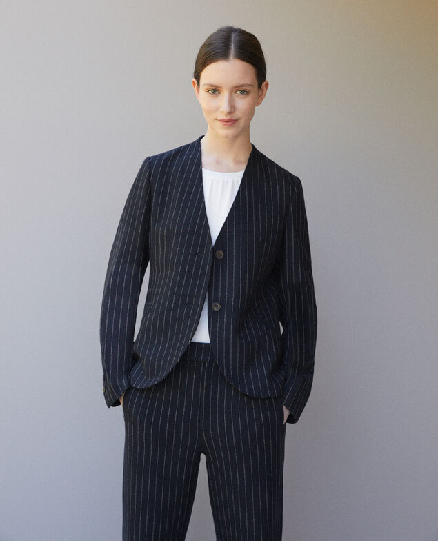 Tailoring-Jacke ohne Kragen Blau