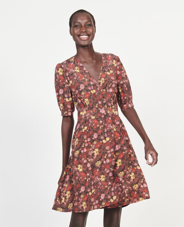  Kurzes Wickelkleid aus Seide mit Flowerprint Print eden tortoiseshell