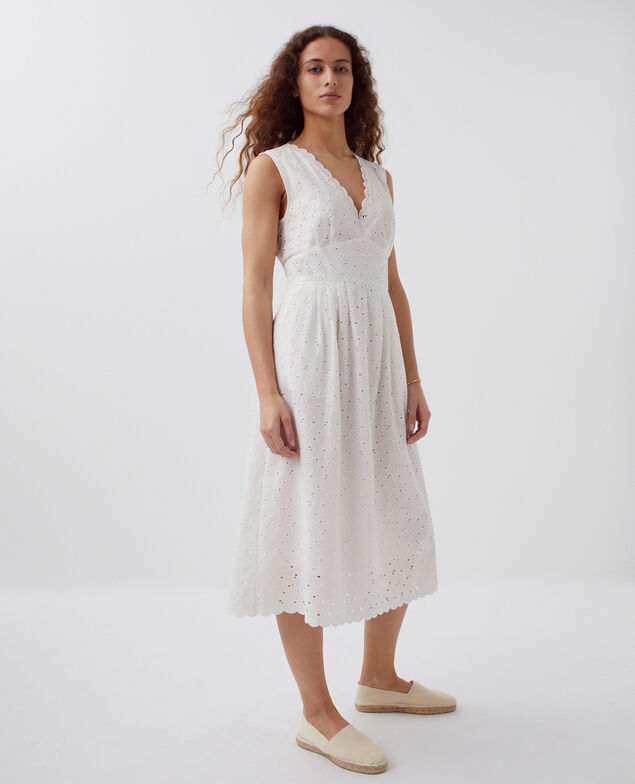Langes Kleid mit Lochstickerei H003 white