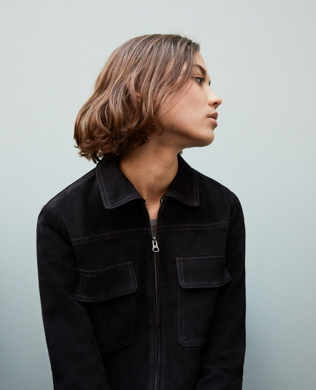 Kurze Wildlederjacke Noir