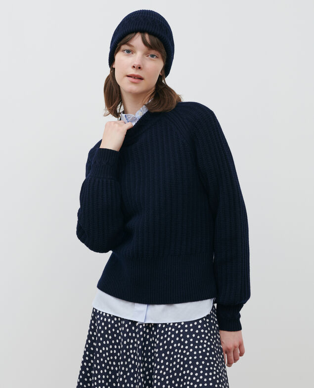 Rippstrickpullover aus Schurwolle Night sky