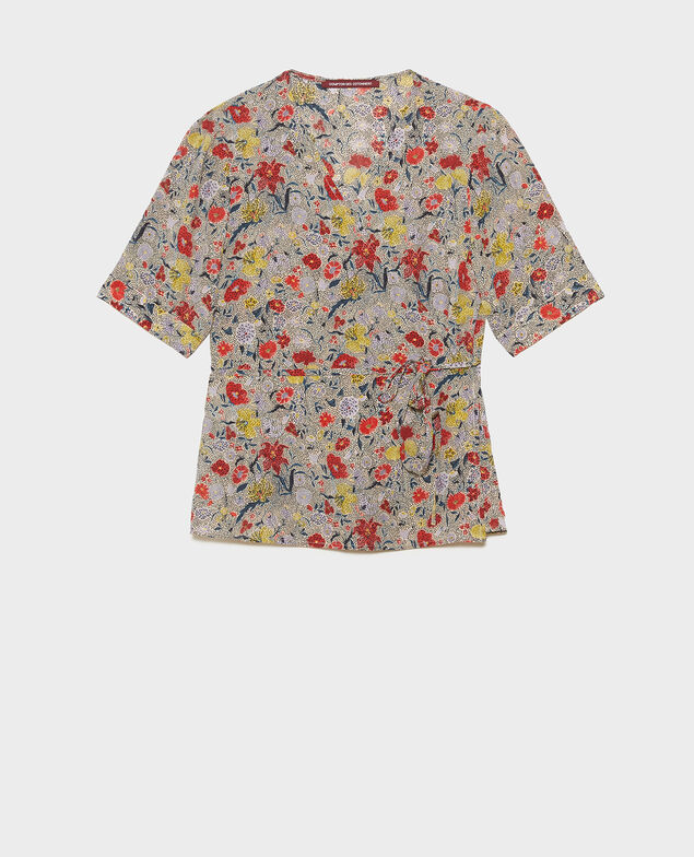  Wickelbluse aus Seide mit Flowerprint Print eden cream