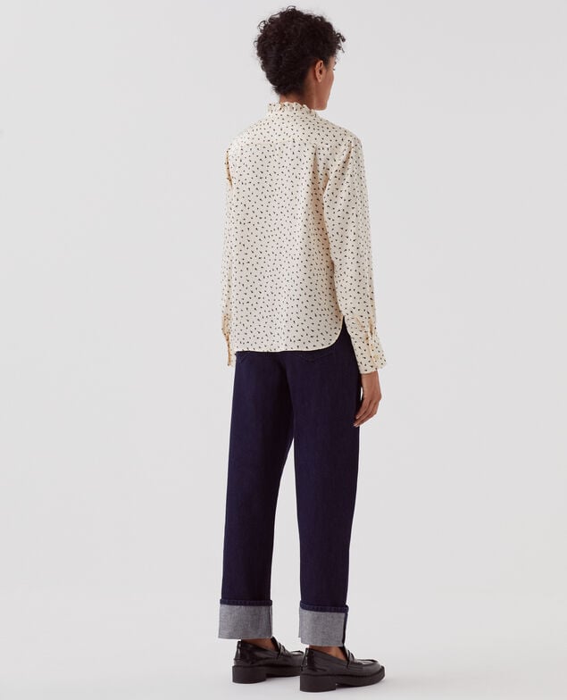 Fließend fallende Bluse mit Rüschen I018 print birdy