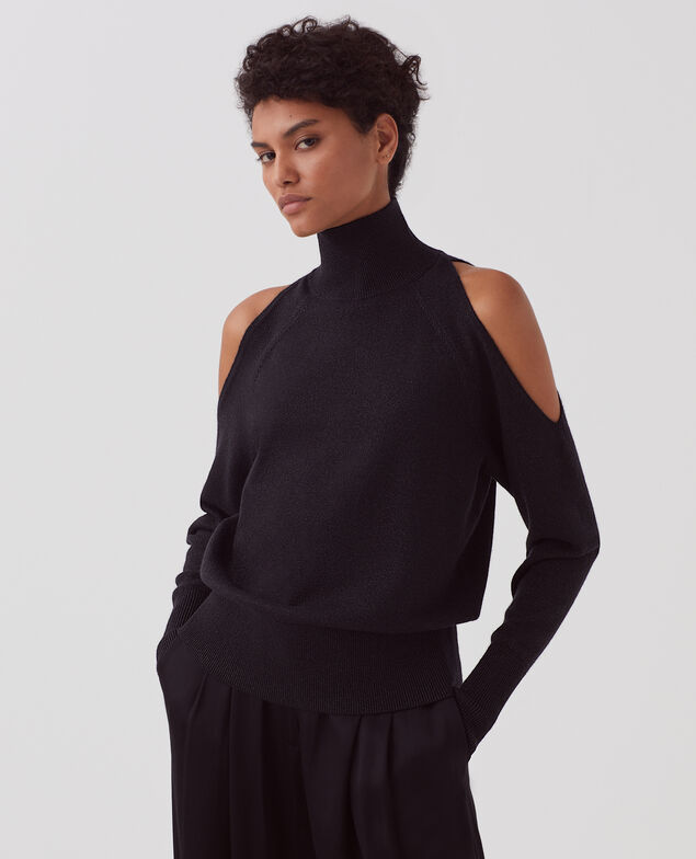 Pullover mit Cut-out an der Schulter H099 black lurex