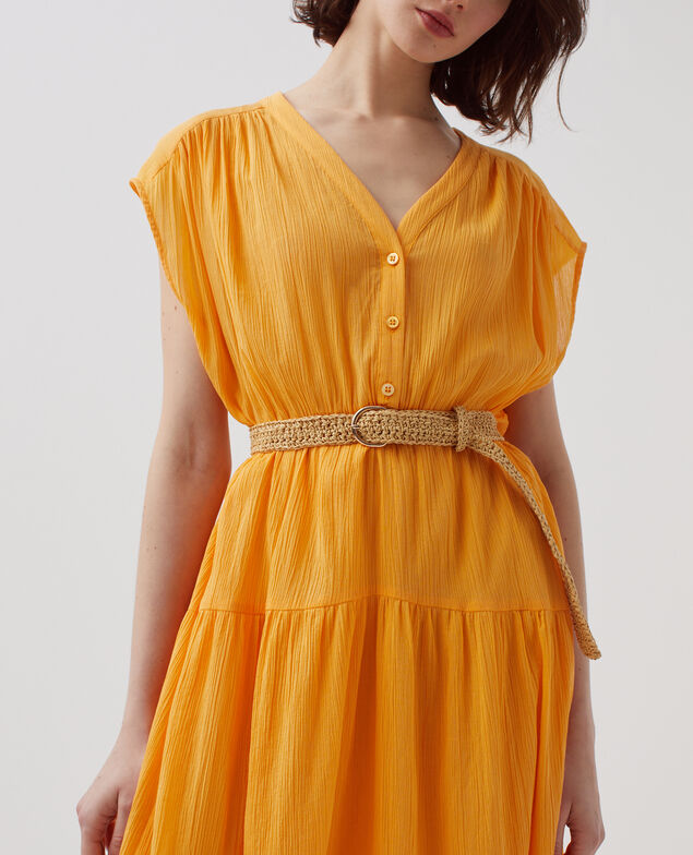 Langes Kleid aus Plissee-Baumwolle H450 artisan's gold