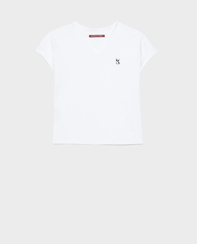 T-Shirt mit V-Ausschnitt aus Bio-Baumwolle Optical white